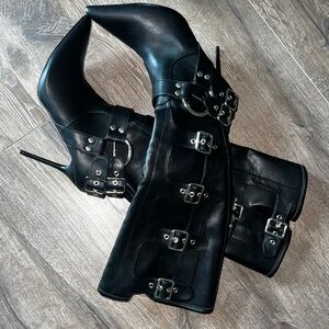 Knee High Buckled Faux leather heels